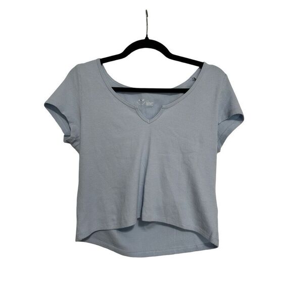 Aerie Light Blue Textured Baby Tee with Cutout Size Large - Picture 1 of 2